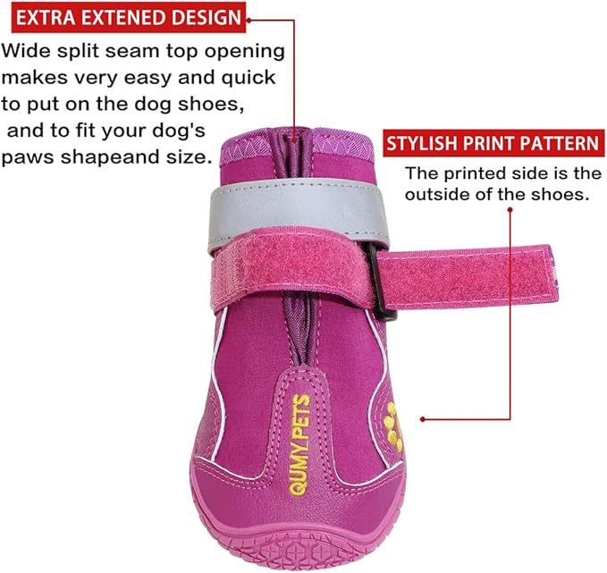 QUMY Dog Shoes for Large Dogs, Medium Dog Boots & Paw Protectors for Winter Snowy Day, Summer Hot Pavement, Water-Resistant in Rainy Weather, Outdoor Walking, Indoor Hardfloors Skid-Resistant Sole