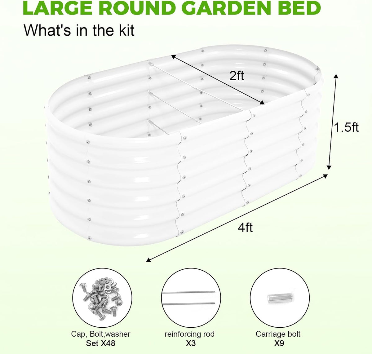 Land Guard 18“ Tall 4×2ft Galvanized Raised Garden Bed Kit, Galvanized Planter Garden Boxes Outdoor, Oval Large Metal Raised Garden Bed for Vegetables……… (Pearl White, 4×2×1.5ft)