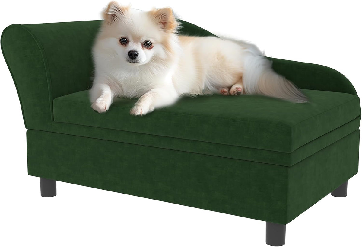 PawHut Luxury Fancy Dog Couch with Hidden Storage, Small Dog Sofa Bed with 2" Soft Foam, Modern Pet Furniture for Puppies & Little Breeds, Green