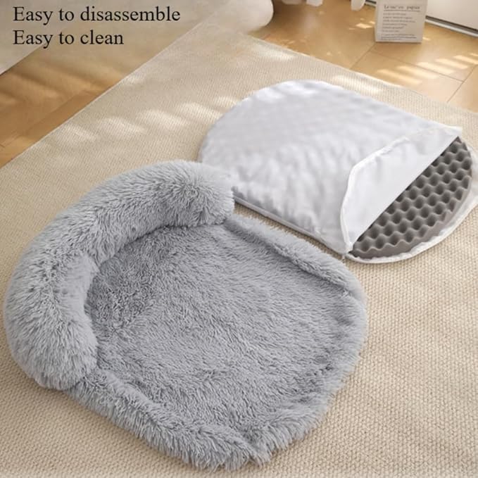 Calming Dog Bed - Fluffy Plush Mat with Removable Washable Cover | Furniture Protector for Large Dogs & Cats(Khaki,47.24X29.53X5.91in)