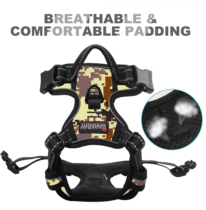 BARKBAY No Pull Dog Harness Front Clip Heavy Duty Reflective Easy Control Handle for Large Dog Walking(Desert camo,XS)