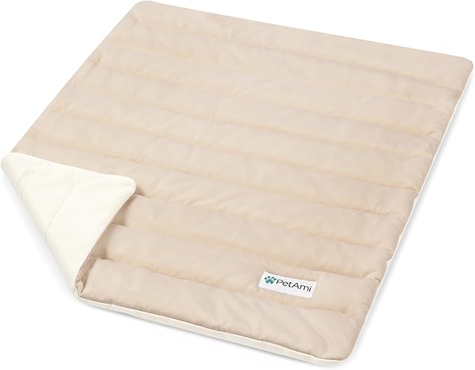 PetAmi Cooling Mat for Dog, Premium Pet Cooling Blanket for Crate Kennel, Indoor Cat Cool Sleeping Pad, Q-MAX Cold Sofa Couch Cover for Summer, Taupe/Beige, Small (24x32)