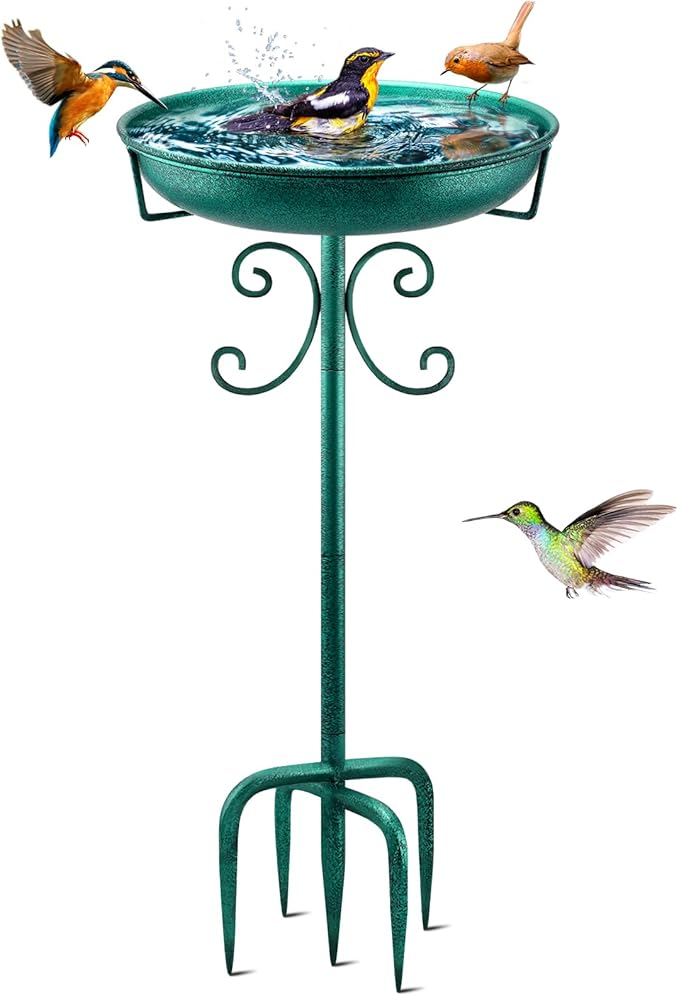 Daoeny 35In Metal Bird Bath for Outside, Vintage Freestanding Birdbaths & Birdfeeder, Bird Baths Feeder Bowl for Outdoors Garden Patio Yard Lawn Decor, Upgraded 5-Pronged Base (Green)