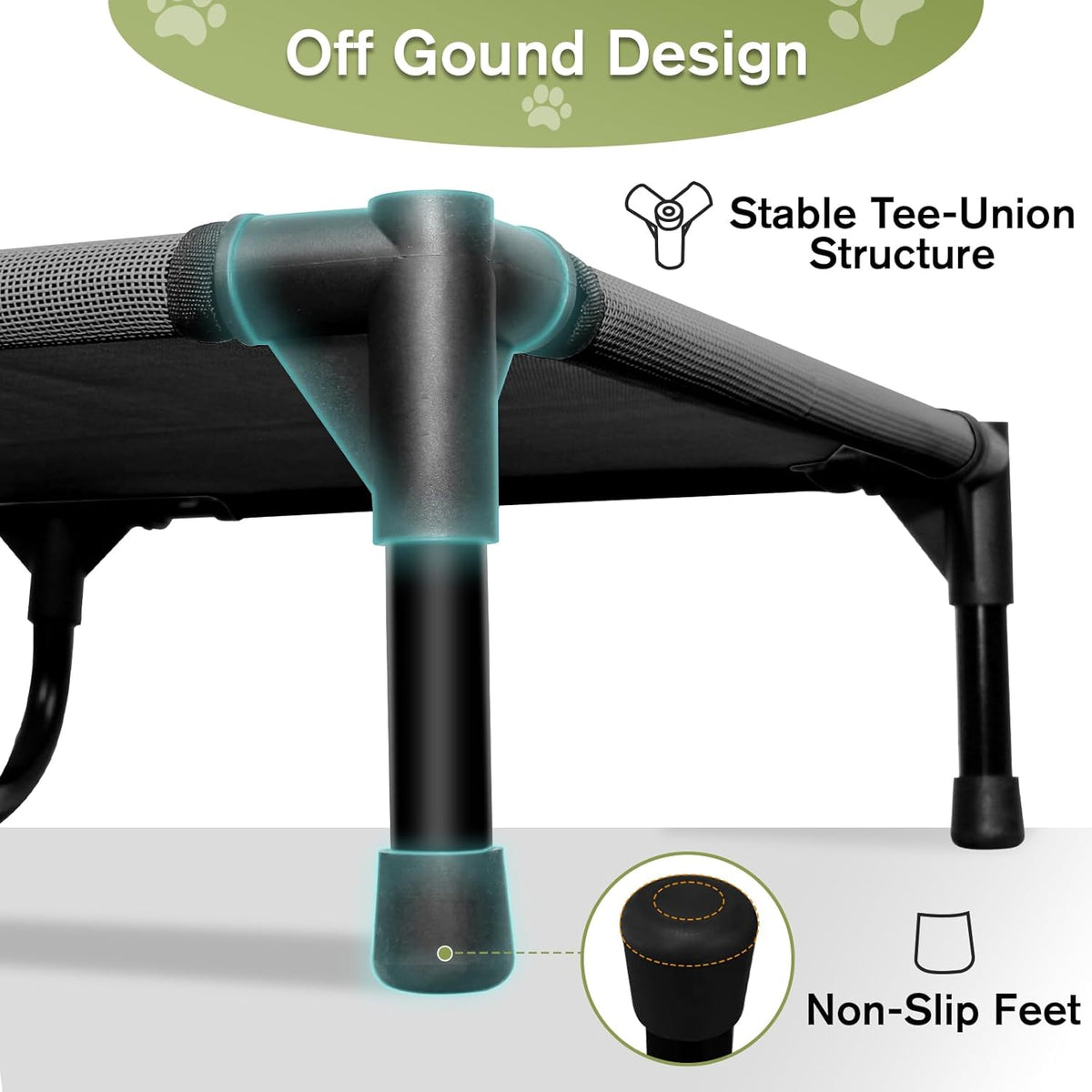 Elevated Dog Bed 42 Inch - Breathable Raised Pet Bed for Large Dogs, Waterproof Dog Cot Bed Easy to Assemble, Durable Portable Pet Cot with Non-Slip Feet, Black