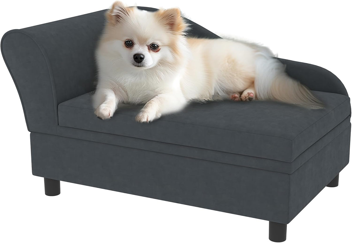 PawHut Luxury Fancy Dog Couch with Hidden Storage, Small Dog Sofa Bed with 2" Soft Foam, Modern Pet Furniture for Puppies & Little Breeds, Dark Gray