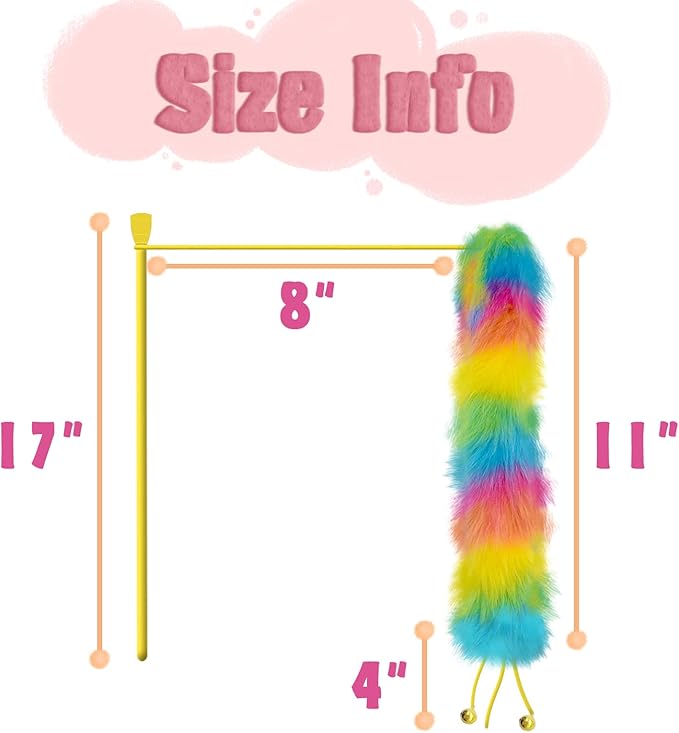 2 Pack Cat Wand Toy, Rainbow Cat Feather Toys with Bells, Teaser Wand with Soft Furry Tail, Interactive Toys for Indoor Cats & Kitten & Kitty