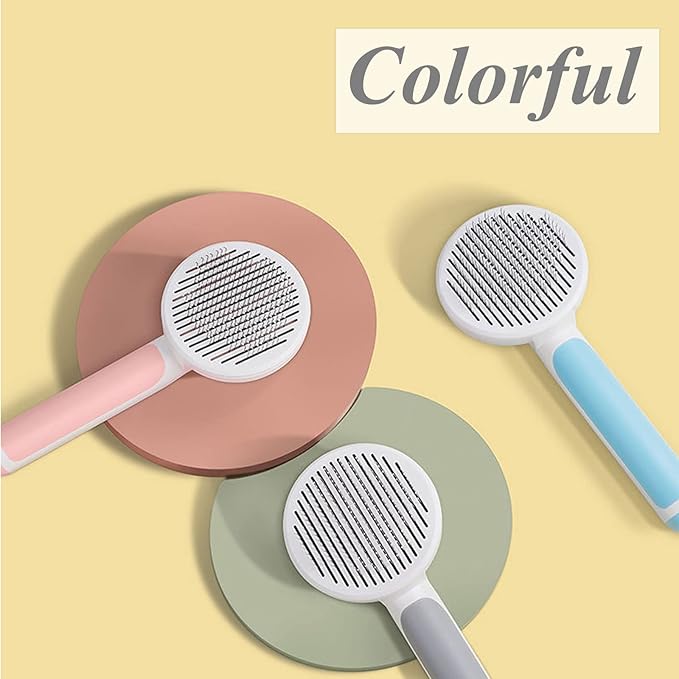 Self Cleaning Slicker Brush for Dogs and Cats, Pet Grooming Hair Brush, Removes Undercoat, Loose Hair, Mats, Tangles, and Dirt, Massages All Hair Types, Gray