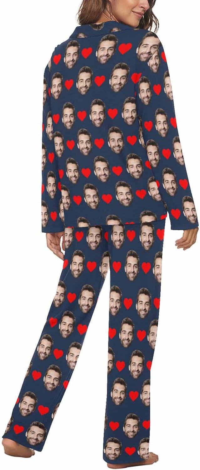 MyPupSocks Custom Face Pajamas for Women Set, Personalized Photo Long Sleepwear XS-XXL
