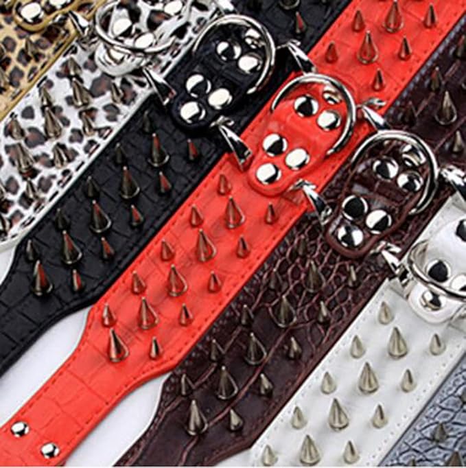 Serijoars Spiked Studded Dog Collar, PU Leather Dog Collar, Adjustable Pet Collars for Medium or Large Breed Pet (L, Black5)
