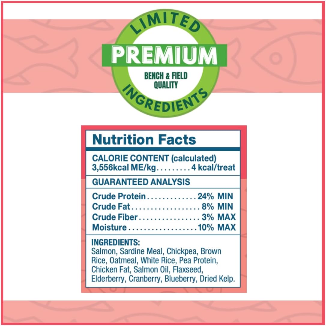 Bench & Field Holistic Natural Salmon & Triple Berry Dog Treats | Crunchy Bone-Shaped Bites | Antioxidant Blend, 10-Ounce Bottle