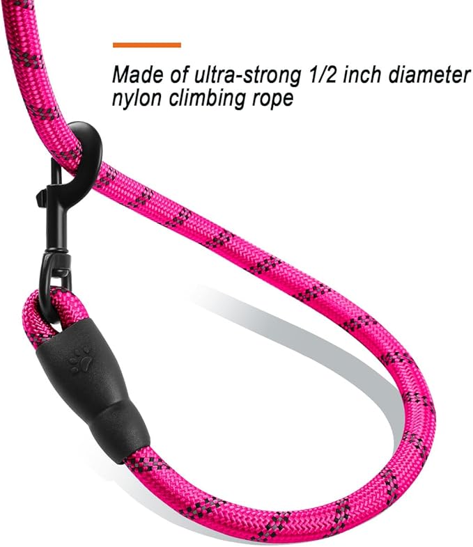 BARKBAY Dog Leashes for Large Dogs Heavy Duty Dog Leash 4/5/6 FT with Comfortable Padded Handle and Highly Reflective Threads for Medium Large Dogs Walking Training Running (5FT-1/2'',Fushcia)
