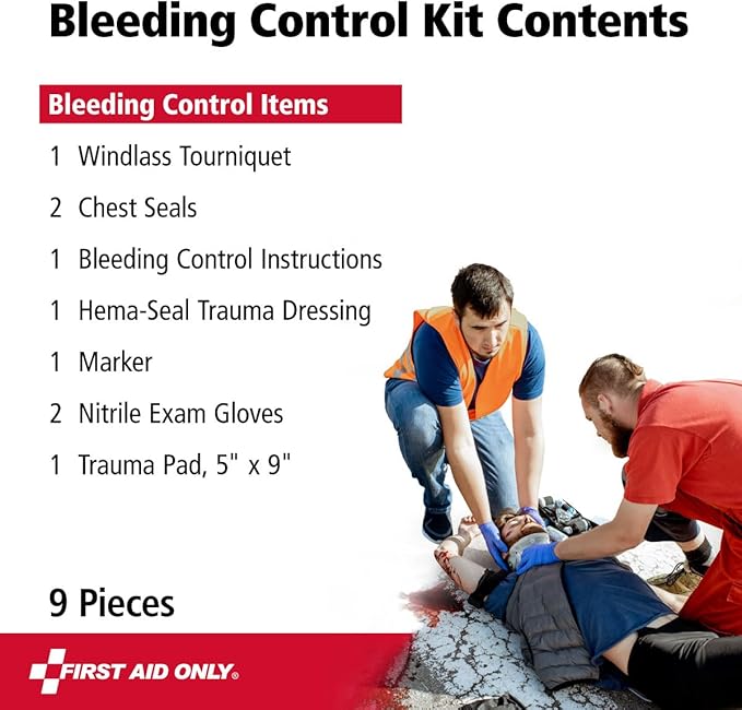 First Aid Only 91481 Critical Essentials Bleeding Control Kit for Chest & Limb Wounds, 9 Pieces
