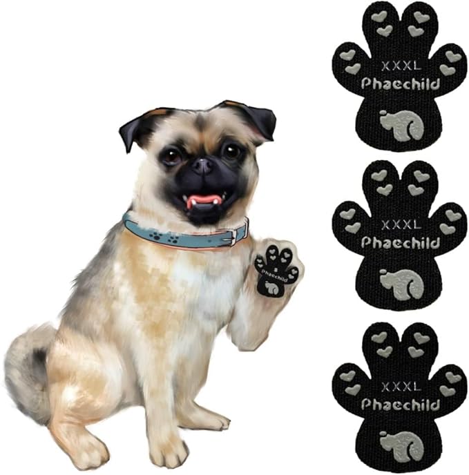 Dog Paw Pads Anti-Slip Grips,Dog Paw Protectors for Senior Dogs on Hot Pavement,Provides Traction to Keep Them from Slipping on Smooth Floors 12 sets-48 Pads Black XXXL