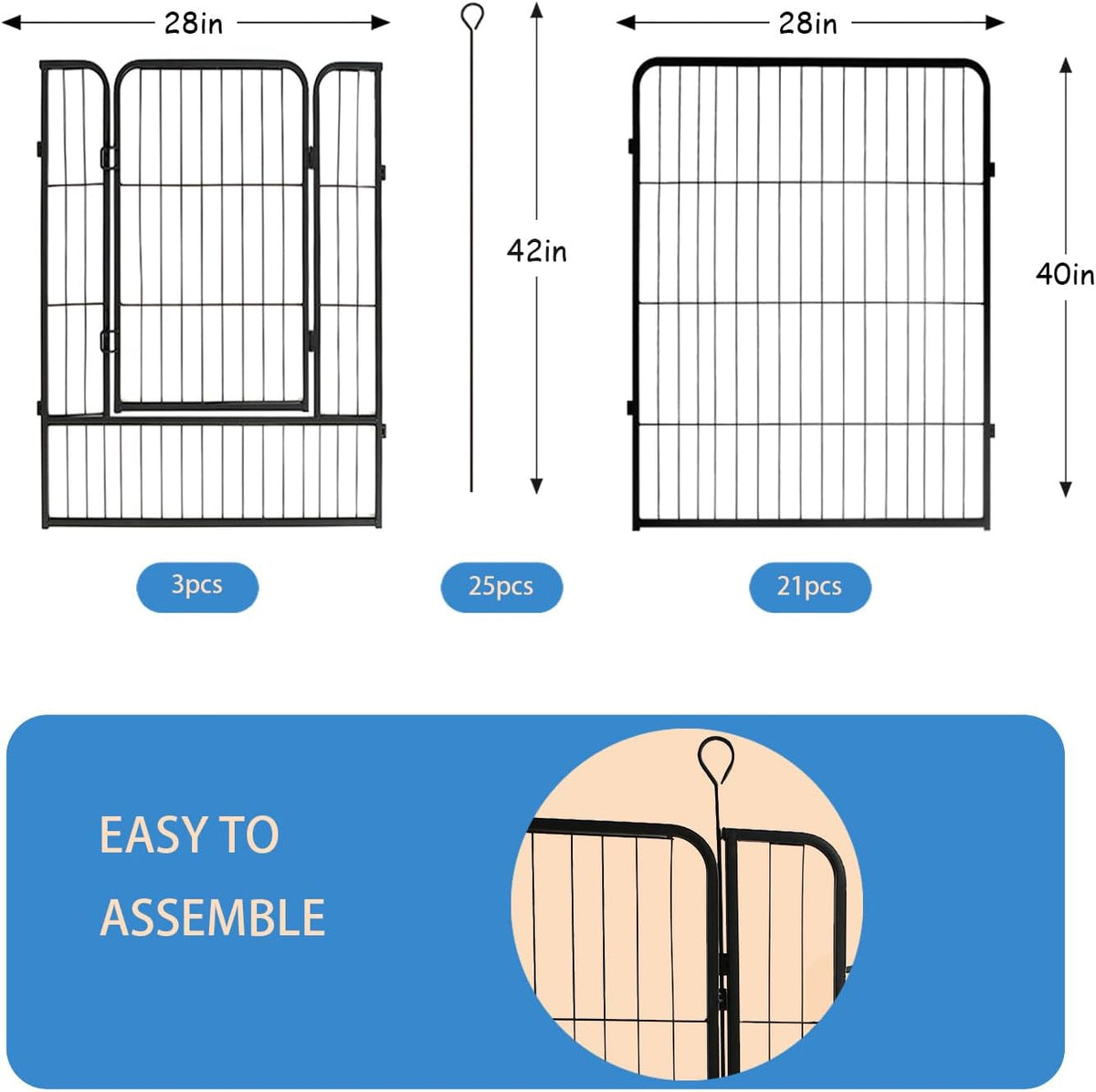 Dog Playpen,24 32 40 48 in(H) Pet Fence Outdoor for Rv Camping,Garden Fence Medium Animal Barrie for Yard,11Ft(L)-56Ft(L) Black Metal Temporary Fencing
