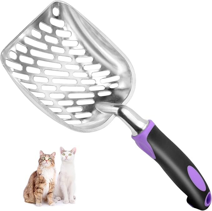 Cat Litter Scoop-Metal Cat Scooper-Long Handle Scoop,Cat Scooper-Poop Sifting-Mesh Shovel-Suitable for Cat Litter Box (Purple)