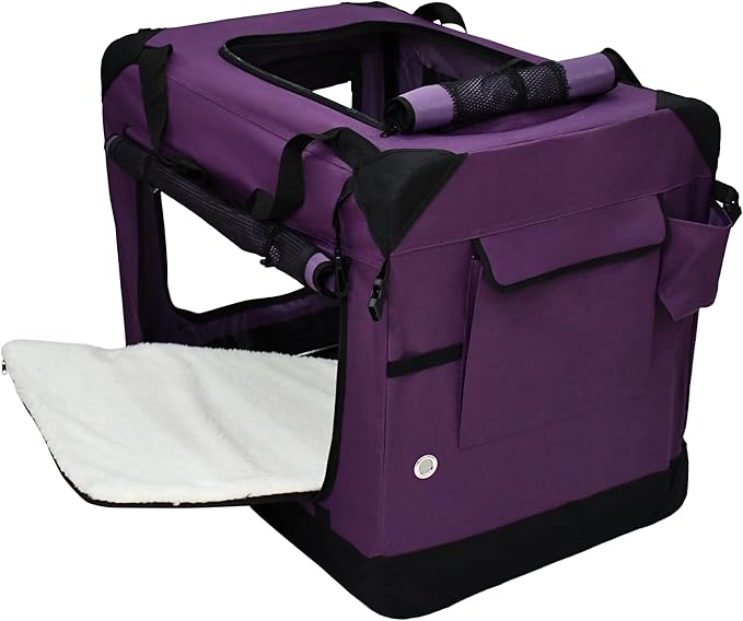 EliteField 4-Door Folding Soft Dog Crate with Curtains, Carrying Bag and Fleece Bed (2 Year Warranty), Indoor & Outdoor Pet Home (42" L x 28" W x 32" H, Purple+4 Door Curtains)