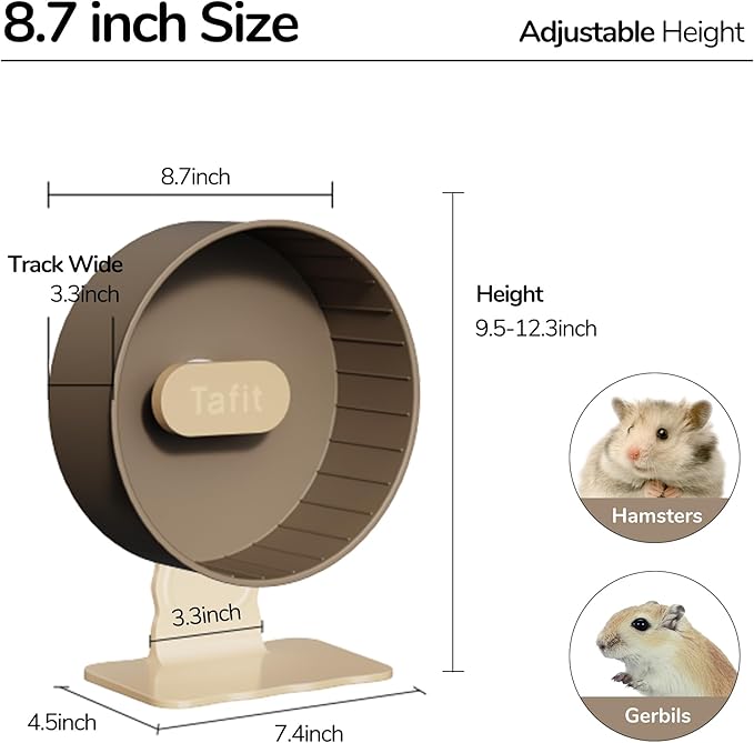 Silent Hamster Wheel 8.7 Inch Dual-Bearings Small Animals Quiet Running Exercise Wheels, Height Adjustable for Dwarf Hamsters, Gerbils, Mice, Hedgehog, Lemmings, or Other Small Pets,Taro Purple