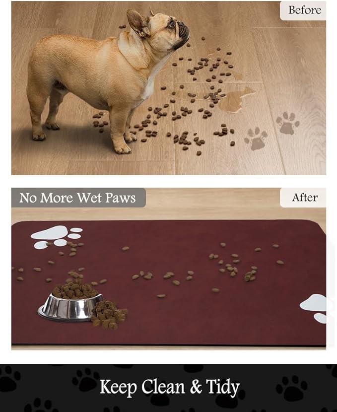 Pet Feeding Mat-Absorbent Dog Mat for Food and Water Bowl-No Stains Quick Dry Water Dispenser Mat-Dog Accessories Pet Supplies-Bowl for Messy Drinkers（RED,23"x34"