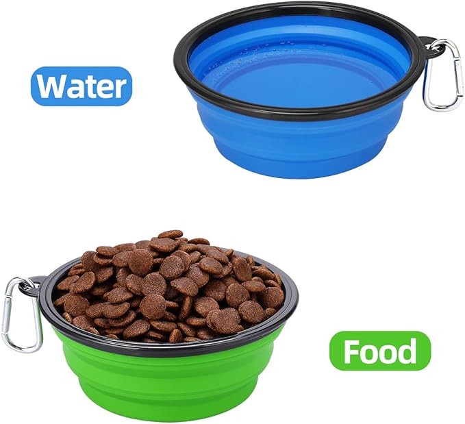 Kytely Large Collapsible Dog Bowls 2 Pack, 34oz Foldable Dog Travel Bowl, Portable Pet Water Food Bowl with Clasp, Pet Cat Feeding Cup Dish for Traveling, Walking, Hiking (Blue+Green)