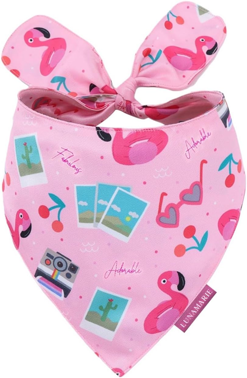 LunaMarie - Luxury Pet Birthday Bandanas -Premium & Silky Poly Fabric | 100% Handmade | Custom Shape Dual Layered (Summer Vibes, Large)