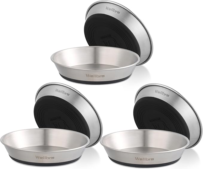 Cat Bowls, 6 Pcs Stainless Steel Bowls for Food and Water, Whisker Fatigue Shallow Non-Slip Cat Dishes Plates for Small Dog Puppies Cats