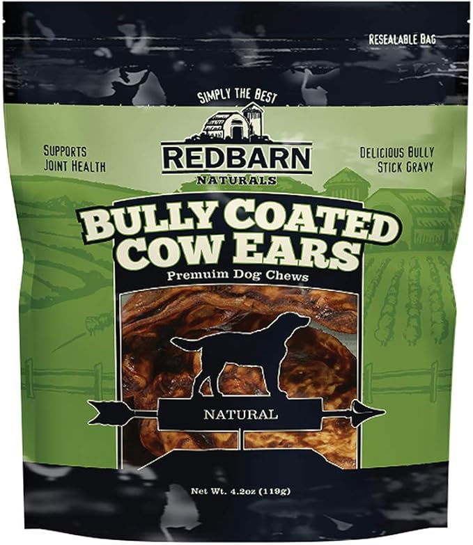 Redbarn Pet Products All-Natural Bully Coated Cow Ears Chews for Dogs - Premium Crunchy Dental Treats with Chondroitin for Joint Health - Made in USA with No Artificial Ingredients - 4.2 oz Bag