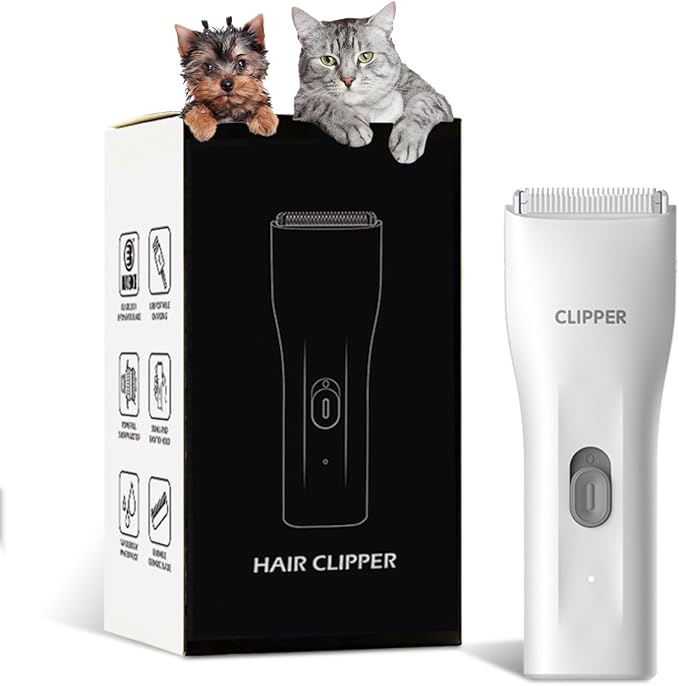 Dog Grooming Cilppers,Handy & Powerful Pet Electric Hair Trimmer Kits Waterproof Cordless Rechargeable Grooming Shavers for Small Dogs and Cats White