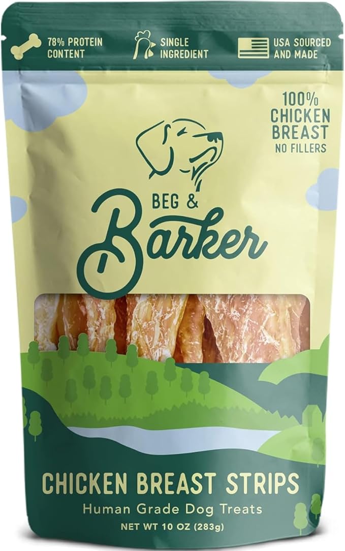 Beg & Barker Chicken Jerky for Dogs (10 Ounce, Pack of 1) - Dog Training Treats - Natural Dog Treats Made in The USA - Grain Free, Diabetic-Friendly, High Protein, Sugar-Free