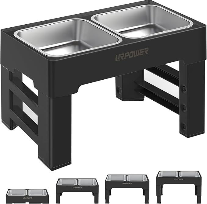 URPOWER Elevated Dog Bowls 4 Height Adjustable Raised Stand with 2 Large Stainless Steel Dog Food and Water Bowl for Small, Medium, Large Dogs and Pets