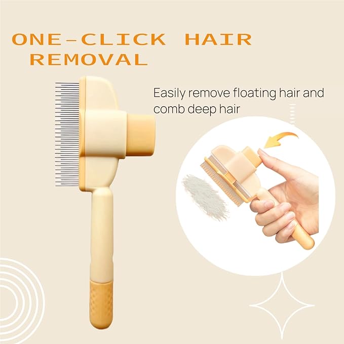 Pet Hair Removal Comb Flea Comb, Cat Grooming Brush with Release Button, Cat Grooming Supplies for Short and Long Hair Cats Removing Matted Fur