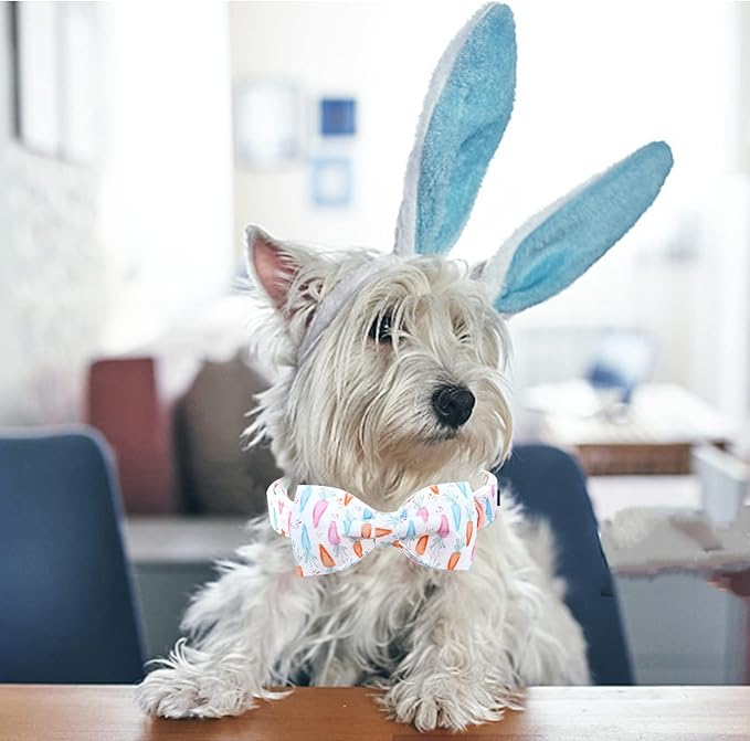 Lionheart glory Easter Dog Collar with Bow Tie Carrot Print Dog Collar Girl or Boy Soft Durable Adjustable Collar Bows Spring Collar Dog Bow for Large Dogs