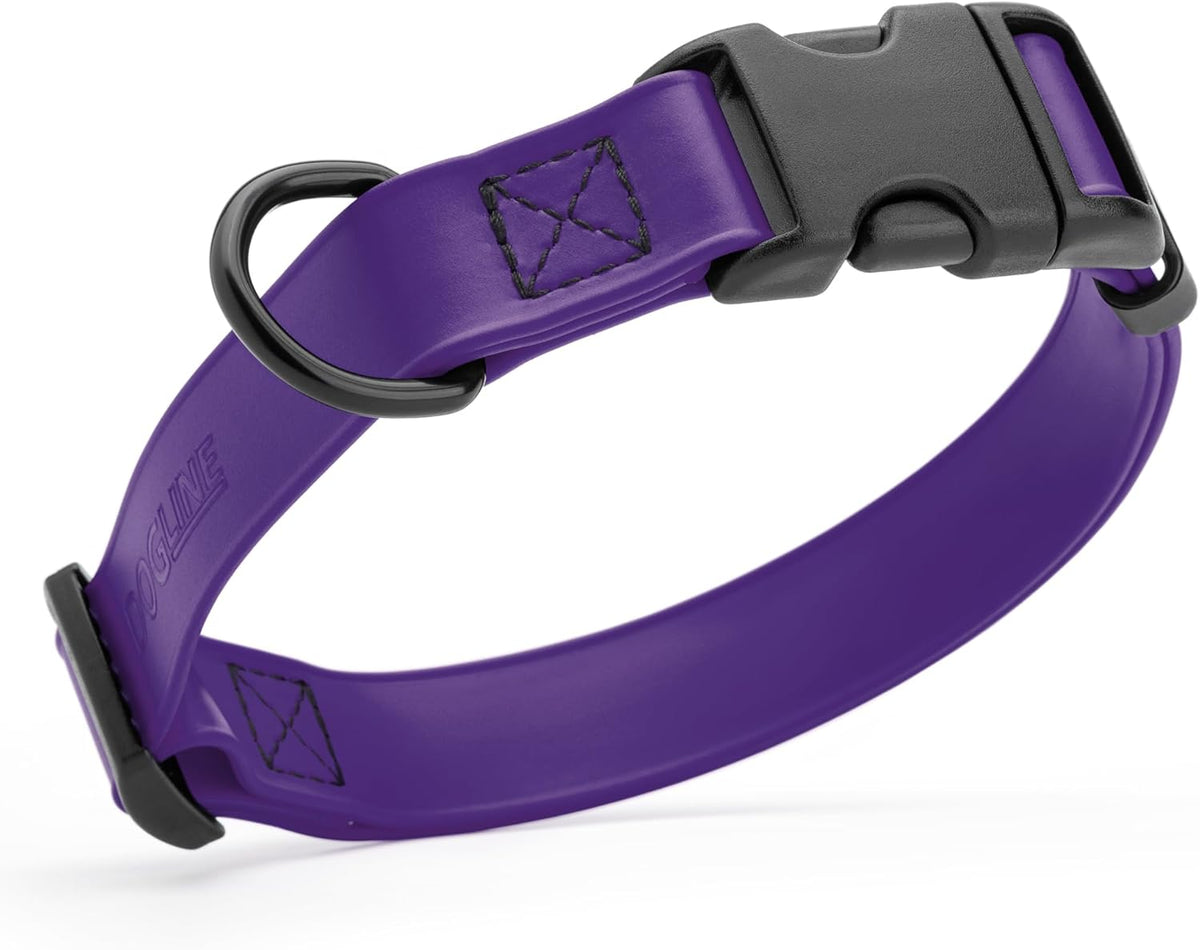 Dogline Biothane Waterproof Dog Collar with Quick Release Buckle Strong Coated Nylon Webbing with Odor- Proof for Easy Care Easy to Clean Fits Small Medium Large Dogs, Purple 5/8" W 9-14" L