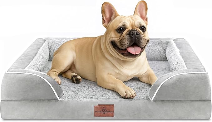 Comfort Expression Orthopedic Dog Bed for Medium Dogs 30x20 Inch, Waterproof Egg Crate Foam Medium Pet Bed with Removable Bolsters, Dog Couch with Washable Cover & Non-Slip Bottom, Grey White