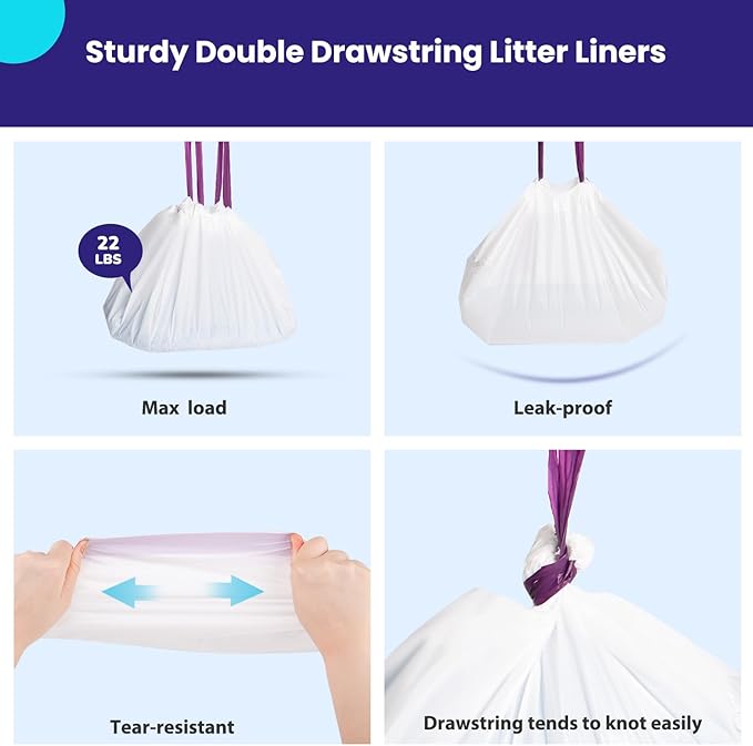 12 Count Litter Box Liners, Waste Bags Compatible with Pet-safe ScoopFree Self-Cleaning Litter Box Tray, Drawstring Litter Bags for Reusable Tray, Pre-Separated (38"L x 14.5"W x 7.8"H)