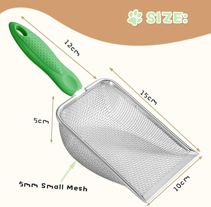 Cat Litter Scoop,Sturdy Litter Cleaner Corner Shovel,Stainless Steel Mesh Litter Shovel,Easy to Clean Reptile Terrarium Sand Waste,Beach Shovel(Green)