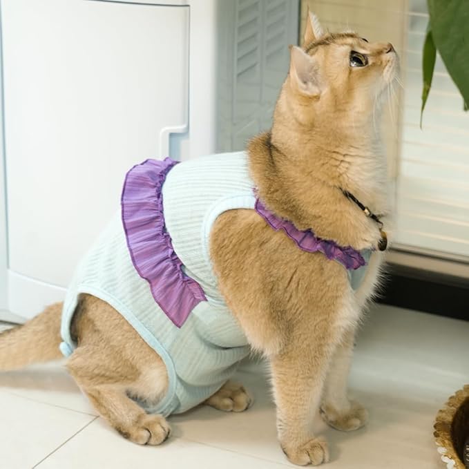 Cat Recovery Suit,Kitten Onesie After Surgery,E-Collar Alternative for Abdominal Wound and Skin Diseases,Soft Breathable Bodysuit After Spay（Blue-s）