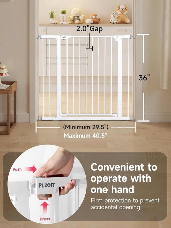 36" Extra Tall Baby Gate for Stairs, 29.5-40.5" Wide Dog Gate for Doorways, Walk Thru Auto Close Metal Pet Gate for The House, Stairs and Doorways, Child Gate Pressure Mounted Dog Gate Indoor