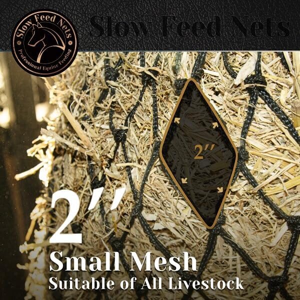 Bloomoak Slow-Feed-Hay-Net for Horses, 40" Hay Net with 2" Hole for Horse and Goat, Handwoven Hay Net, Heavy Duty PE,Easy Fill with Rings（2PCS