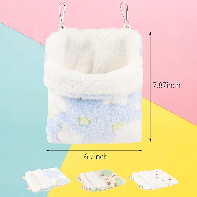 Sugar Glider Sleeping Pouch Bag, Warm Hamster Hammock Pouch Sack Small Pet Hanging Bed for Hamster Rat Hedgehog Squirrel and Other Small Animal (Blue)