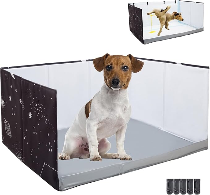 Dog Litter Box with High Walls,Pee Pad Holder Tray for Indoor Dog Potty,No Assembly,No Spill,Waterproof,Easy to Clean,Portable for Travel (Black Star, M-36''Lx23.6''Wx16''H)