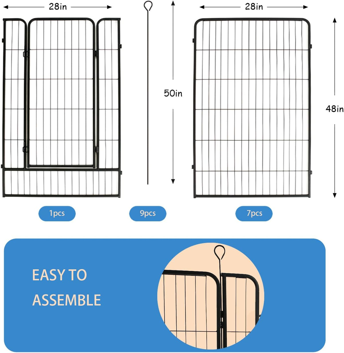 Dog Playpen,24 32 40 48 in(H) Pet Fence Outdoor for Rv Camping,Garden Fence Large Animal Barrie for Yard,11Ft(L)-56Ft(L) Black Metal Temporary Fencing