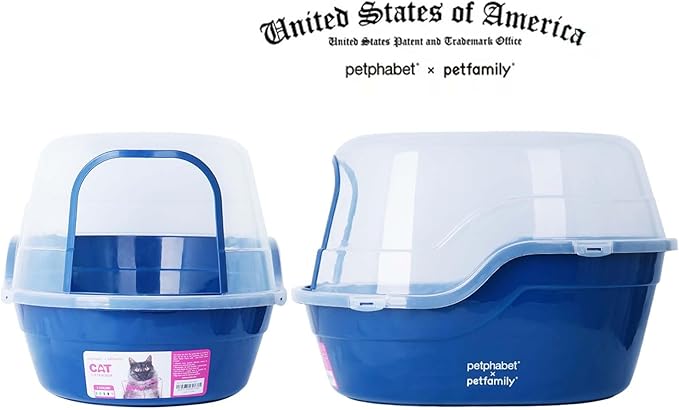 petphabet Covered Litter Box, Jumbo Hooded Cat Litter Box Holds Up to Two Small Cats Simultaneously,Extra Large (Navy Blue)…