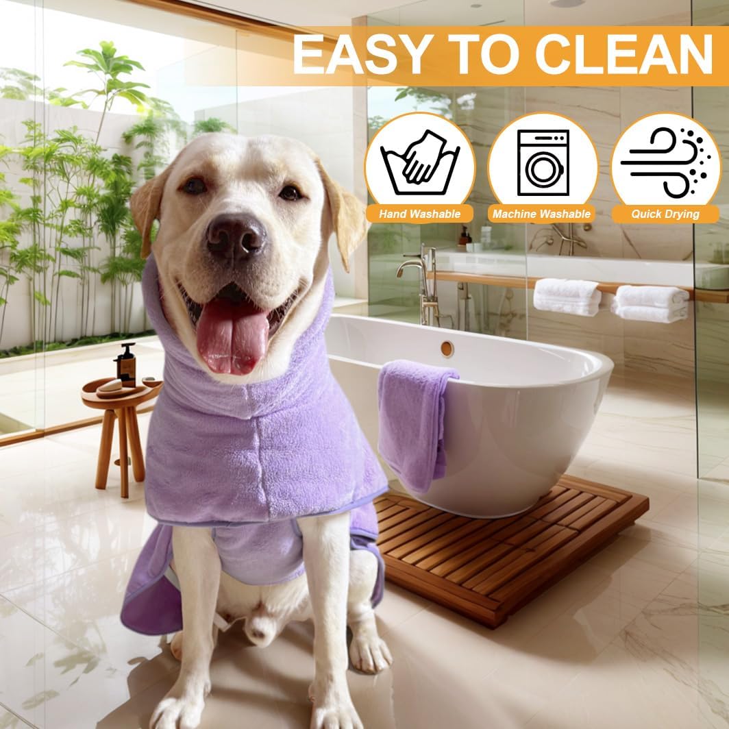 Medium to Large Size Dog Bathrobe, Quick Drying Super Absorbent Used for After Bathing, Warm Dog Towels, Adjustable Hoodies and Belts for Pet Dogs Bath Clothes Products(Purple, 4XL)