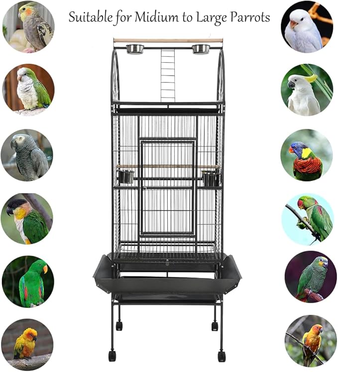 69-inch Large Bird Cage with Stand, Flight Cages for Parakeets & Play Top & Birdcage Cover for African Grey Quaker Amazon Cockatiel Sun Parakeet Green Cheek Conure Lovebird Eclectus Parrot