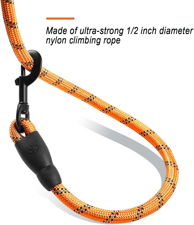 BARKBAY Dog Leashes for Large Dogs Heavy Duty Dog Leash 4/5/6 FT with Comfortable Padded Handle and Highly Reflective Threads for Medium Large Dogs Walking Training Running (5FT-1/2'',Orange)