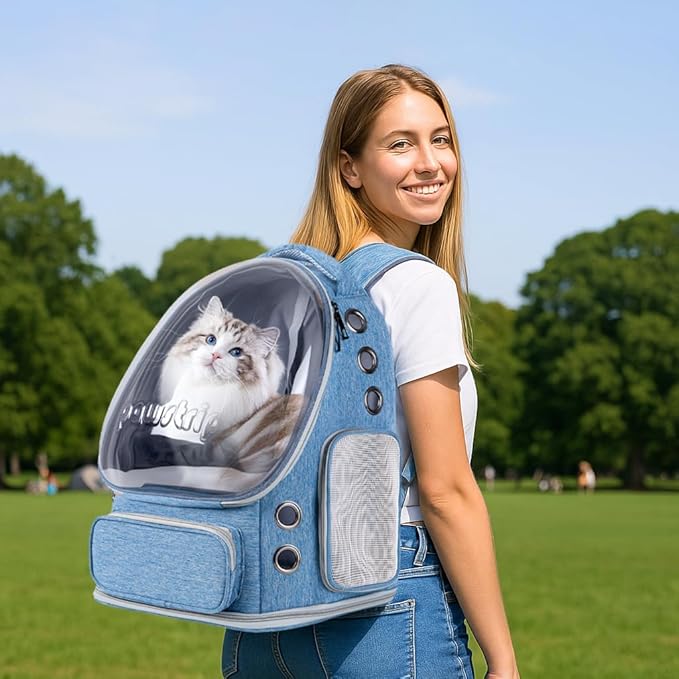 Cat Backpack Carrier with Bubble Window, Breathable & Foldable Pet Travel Carrier for Small Dogs and Cats, Airline-Approved for Hiking & Outdoor Use