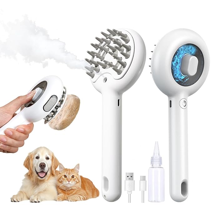 Cat Brushes for Indoor Cat, 6 in 1 Pet Steam Brush for Dog Cats Grooming Kit Supplies Hair Grooming for Long Short Hair Cats Dogs Massage & 2 Water Spray Modes Shedding Brush