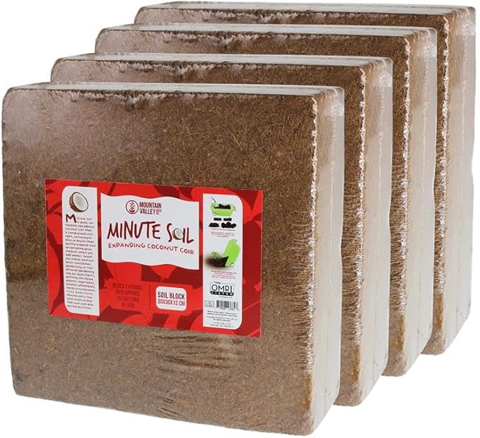 Minute Soil Bulk Coconut Coir Block 4-Pack – OMRI Listed for Organic Use – 48 lb Compressed Grow Medium – Expands with Water – Gardening, Beds, Containers