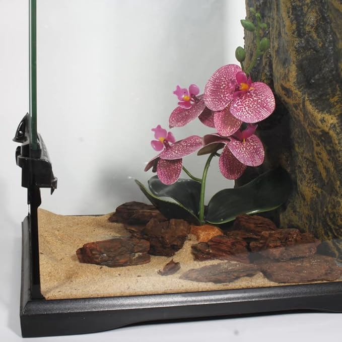 Fake Orchids Artificial Flowers, Reptile Terrarium Decor Plants, Bearded Dragon Tank Accessories fit Crested Gecko Leopard Lizard Chameleon Ball Python Snake Frog - Red