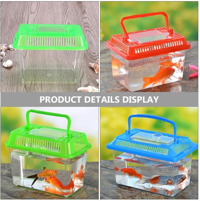 5pcs Small Fish Carrier with Breathable Lids, Portable Betta Fish Tank, Clear Breeding Boxes for Lizard, Turtle, Tarantula（Assorted Color）